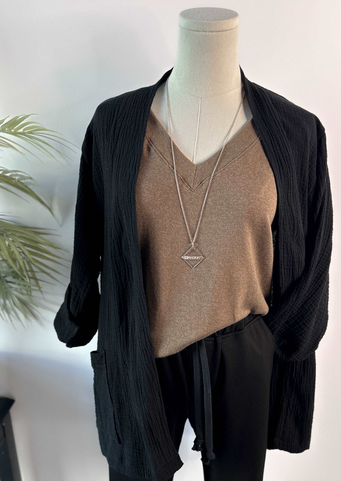 The V-Neck Sweater Tee in Wood Smoke