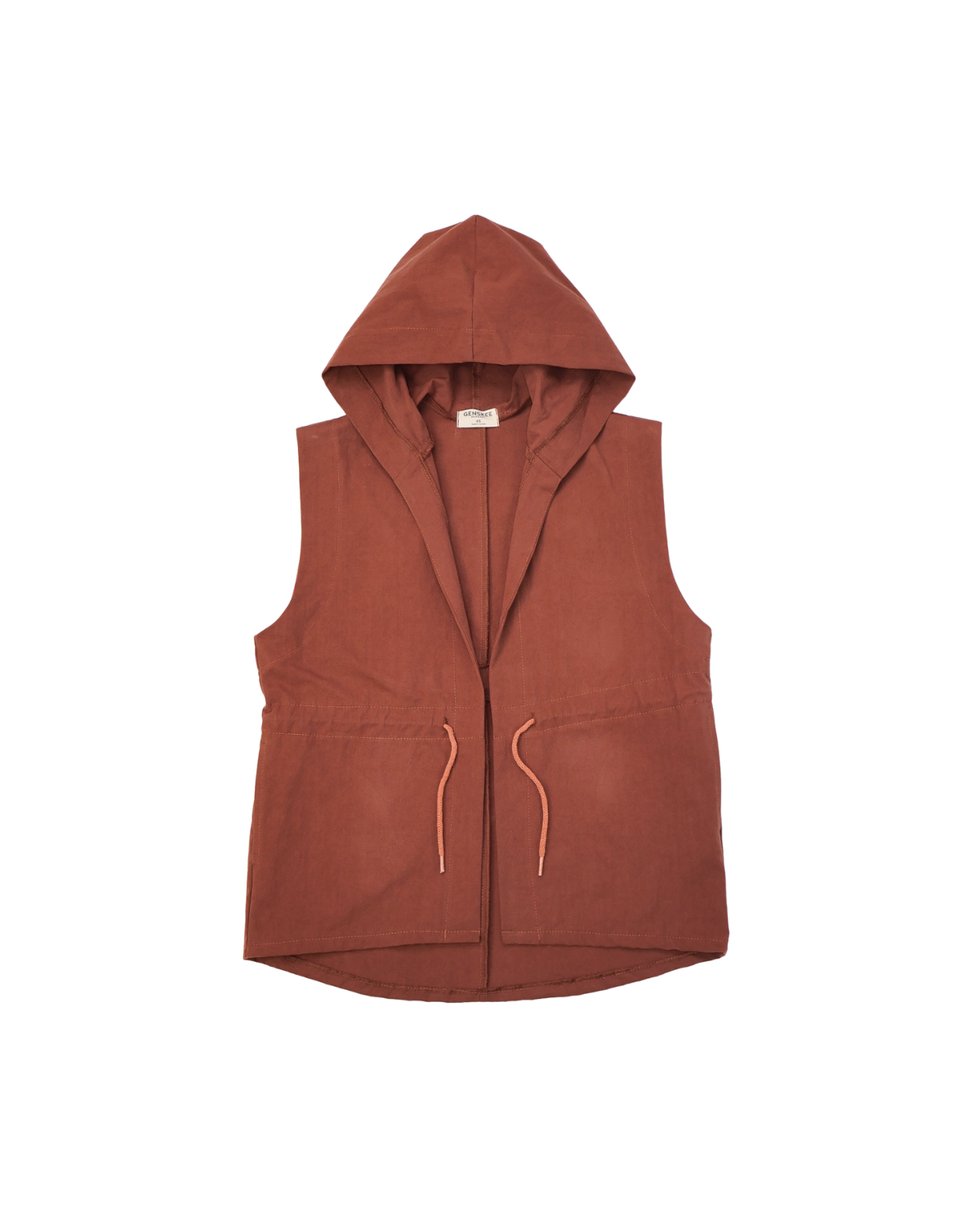 Terracotta organic cotton hooded layering vest, made in Canada, gender neutral fit - Genskee Apparel