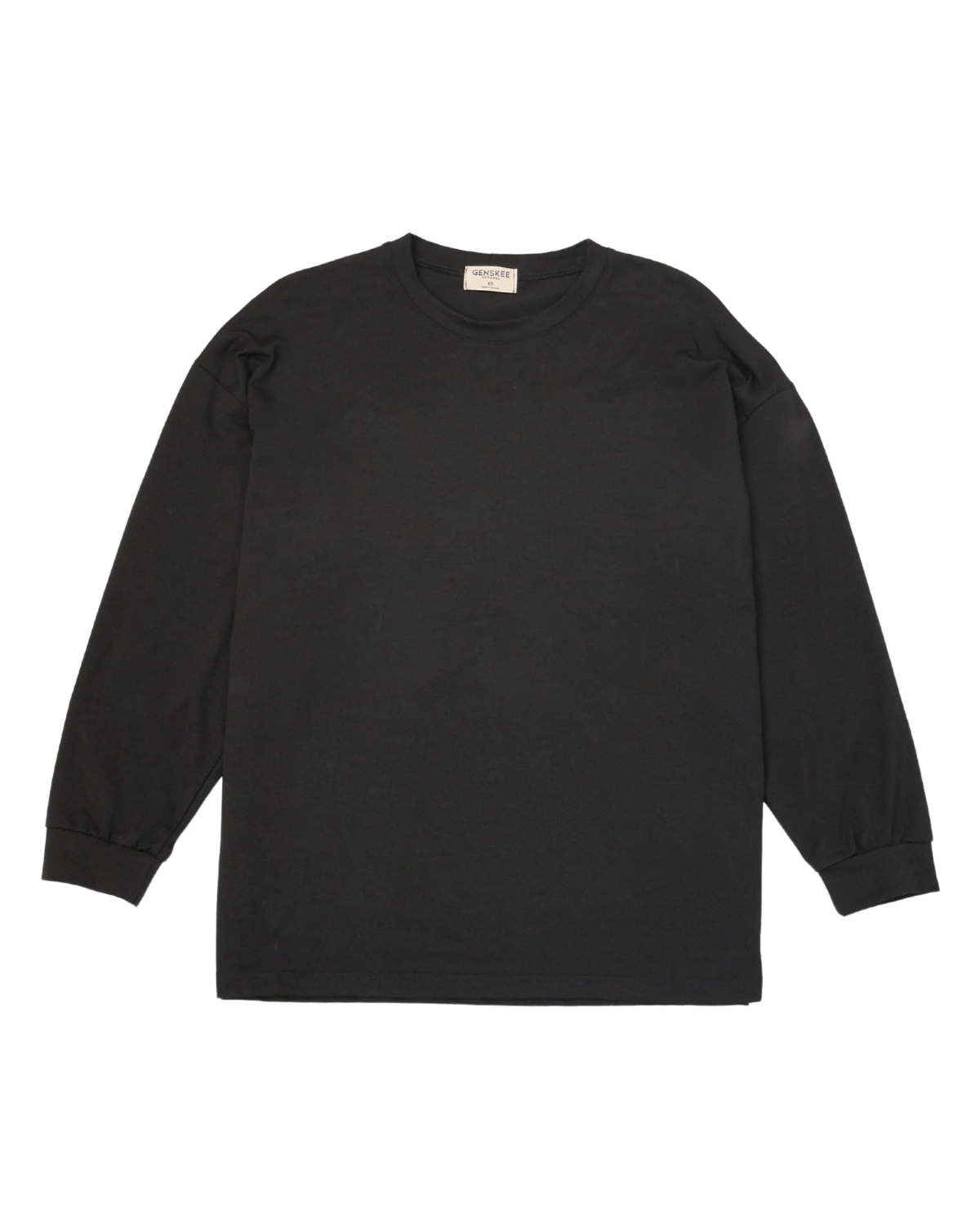 The Easy Fit Crew Long Sleeve T-Shirt in Black, made in Canada, unisex, gender neutral, sustainable, modal cotton fabric. - Genskee Apparel