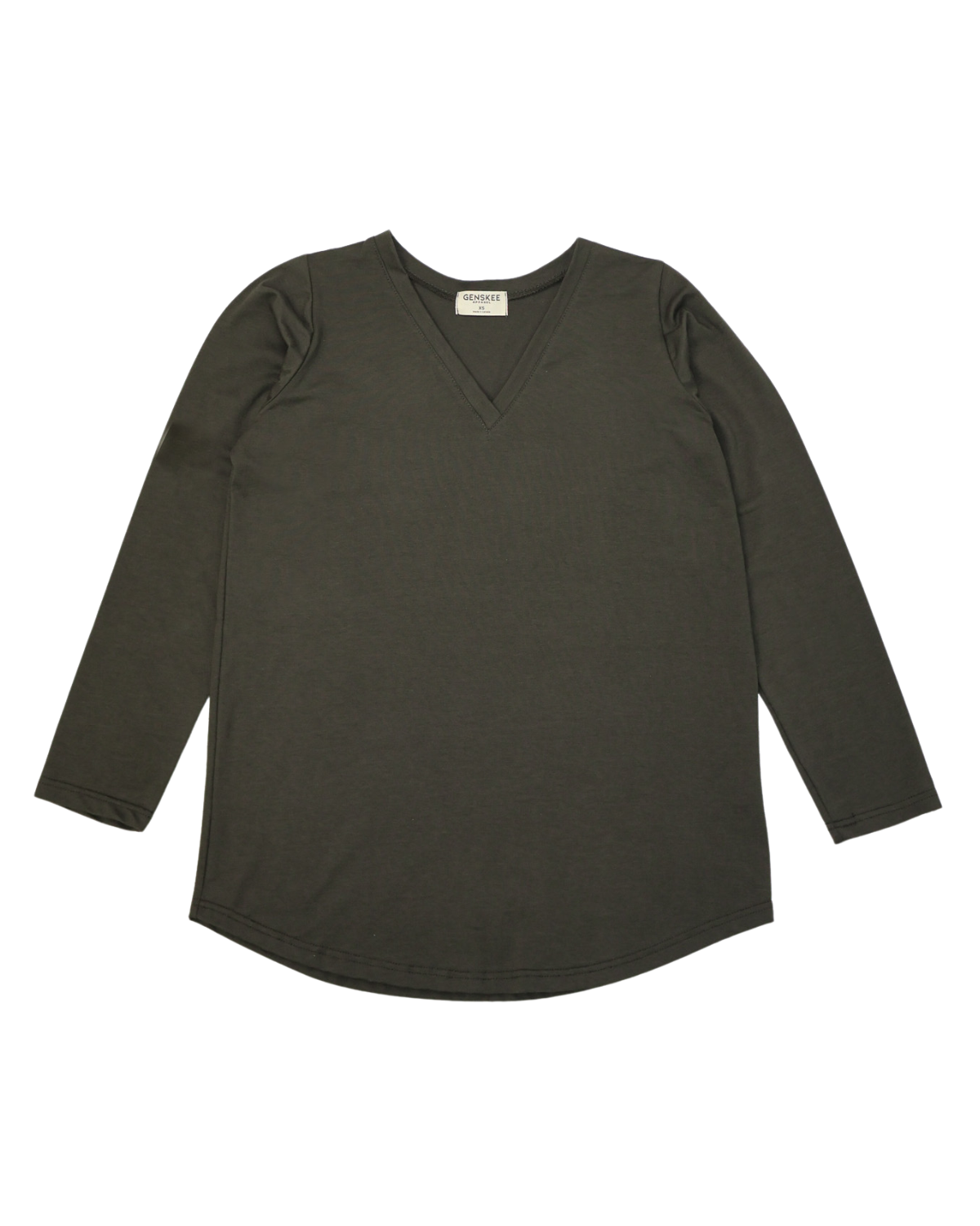 The Long Sleeve Perfect Tee in Dark Forest Green, made in Canada, cotton and modal fabric, sustainable, unisex, gender neutral clothing.
