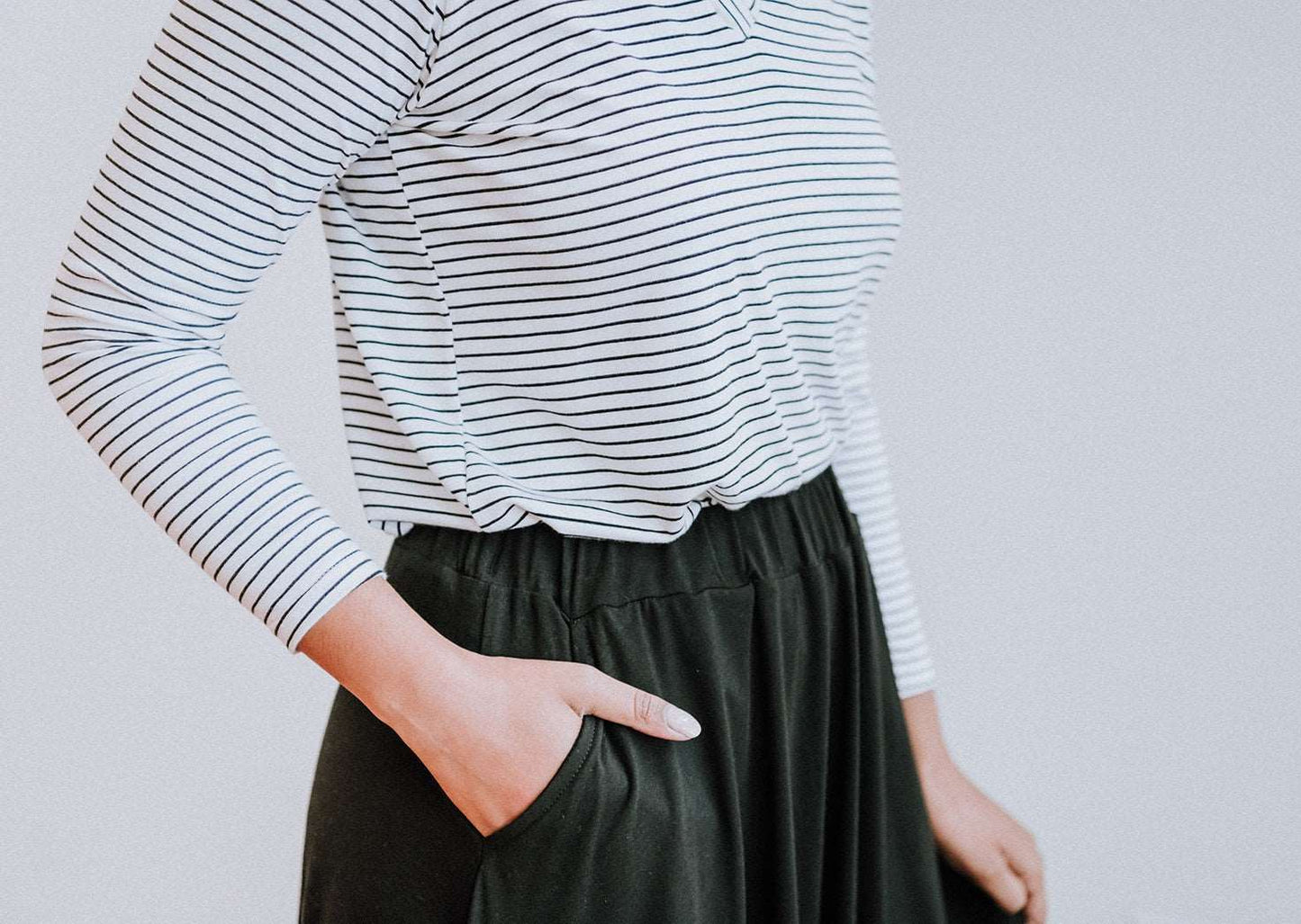 The Long Sleeve Perfect Tee in White Stripe