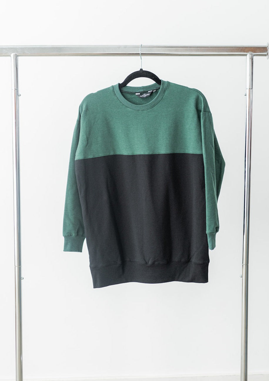 Sustainable Canadian made colorblock sweatshirt in black and green