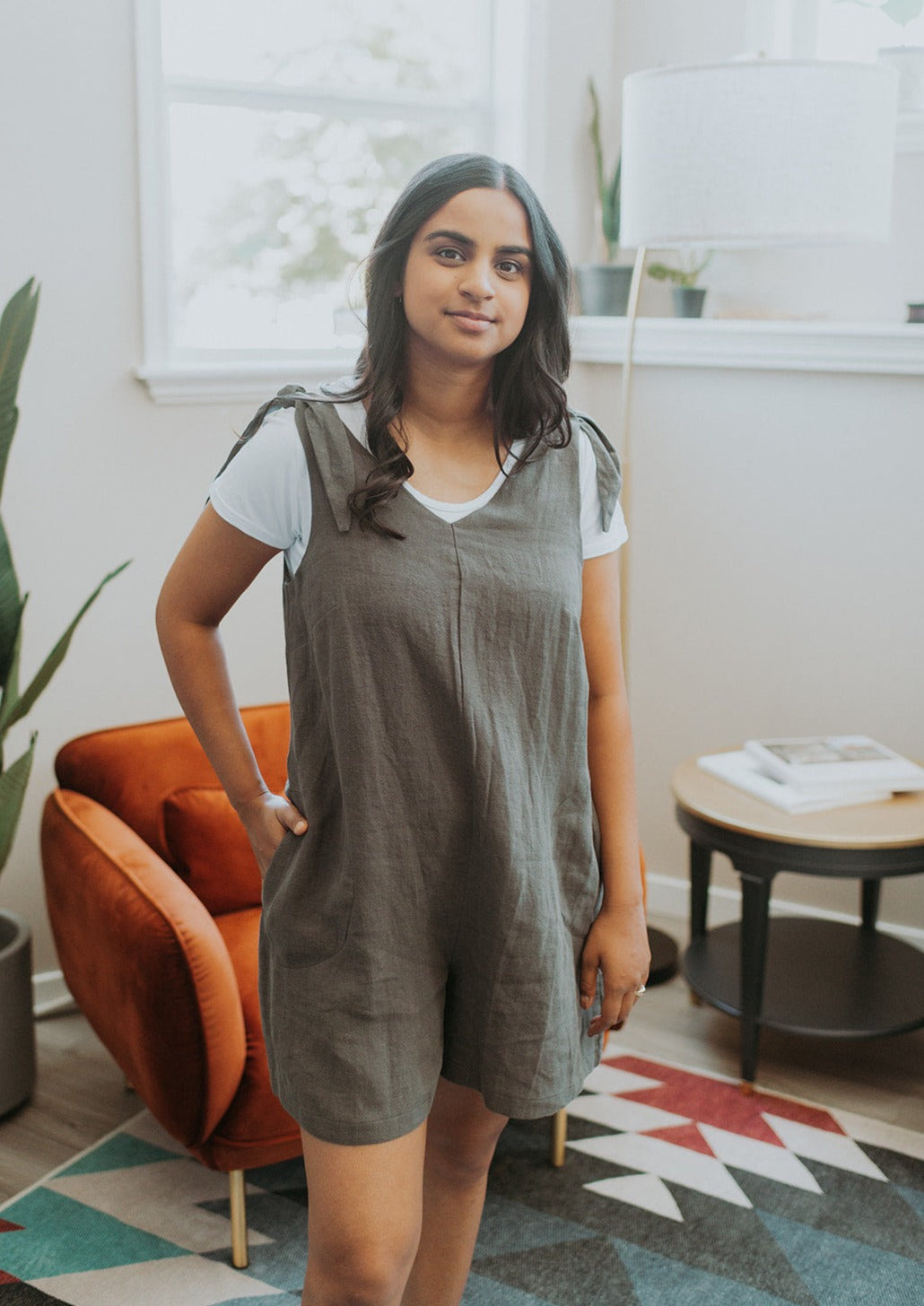The Linen Romper in Charcoal