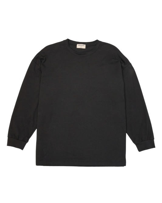 The Easy Fit Crew Long Sleeve T-Shirt in Black, made in Canada, unisex, gender neutral, sustainable, modal cotton fabric. - Genskee Apparel