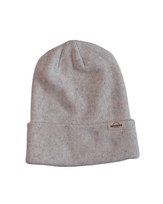 Ribbed Cotton Knit Toque in ash, light grey, white, unisex beanie, gender neutral, made in Canada - Genskee Apparel