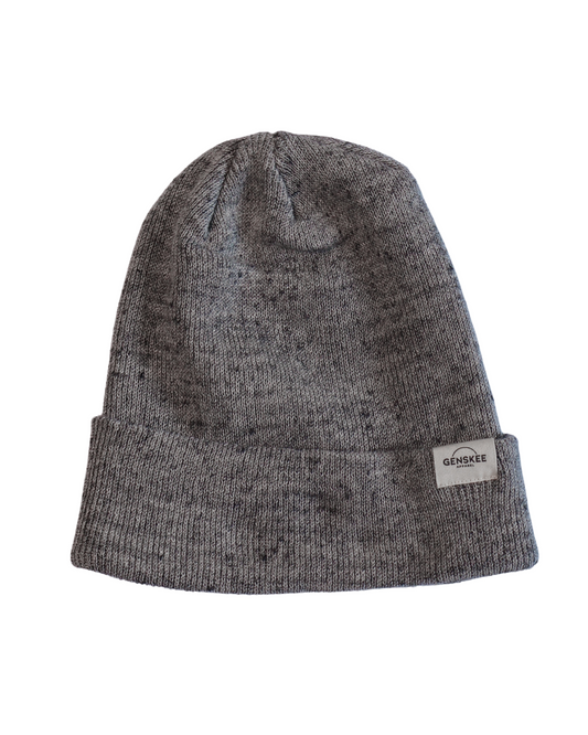 Ribbed Cotton Knit Toque in Salt & Pepper, black and grey, unisex beanie, gender neutral, made in Canada - Genskee Apparel