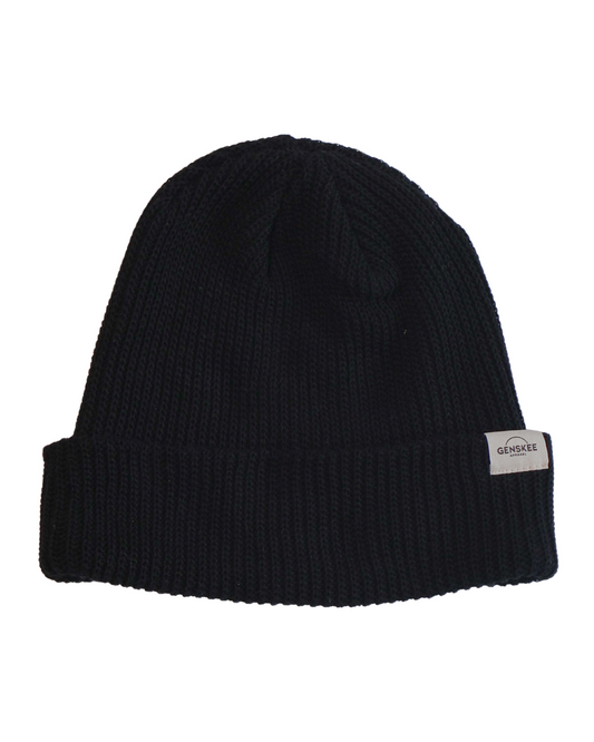 Ribbed knit beanie in black, made of cotton, made in Canada, unisex toque, gender neutral - Genskee Apparel